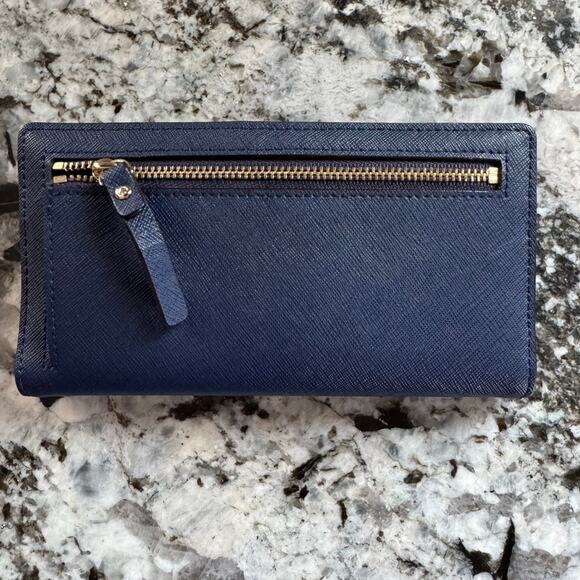 Kate Spade Laurel Way Slim Bifold Stacy Saffiano Wallet Offshore Navy Blue - Picture 2 of 6